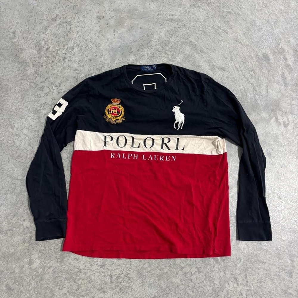 Polo Ralph Lauren Vintage Color Block Long Sleeve Navy White Red Size Large 3